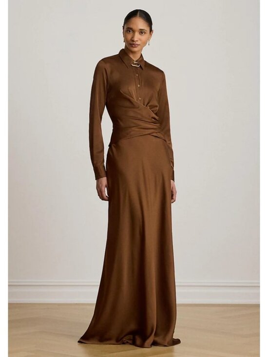 Lauren Ralph Lauren Dresses & Skirts - Lauren Ralph Lauren Dress Womens 2 Brown Satin Pleated Button Up Charmeuse $325